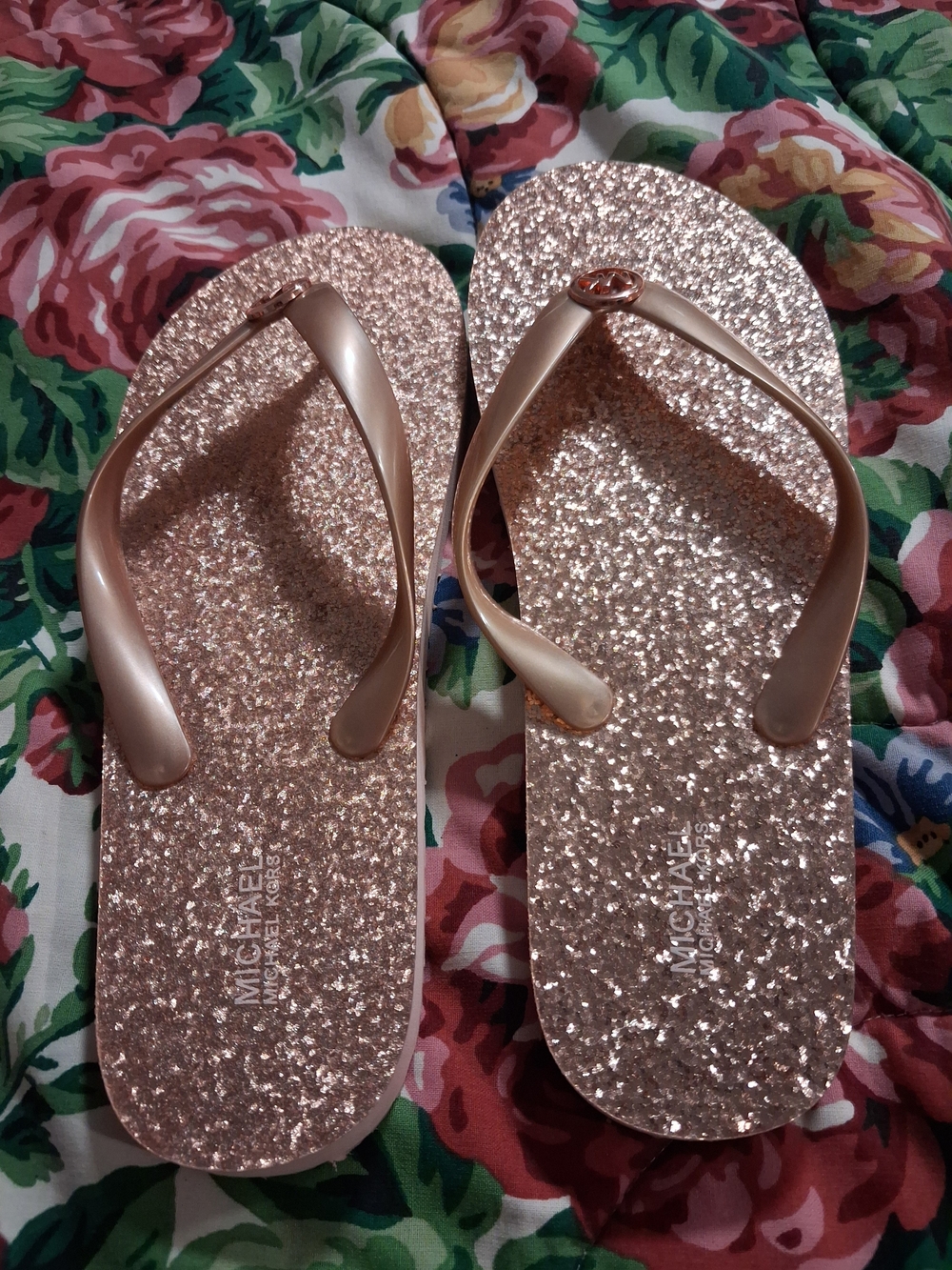 Michael Kors Rose Gold Glitter Flip Flops